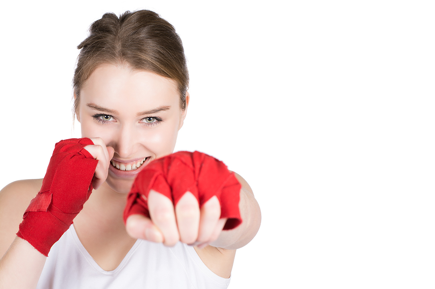 Stockfoto of a young, beautiful woman who is boxing